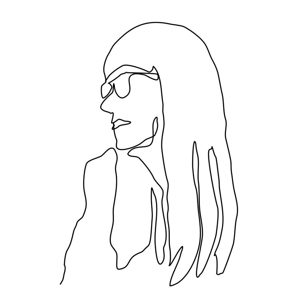 Continuous line drawing portrait of Karen Currier